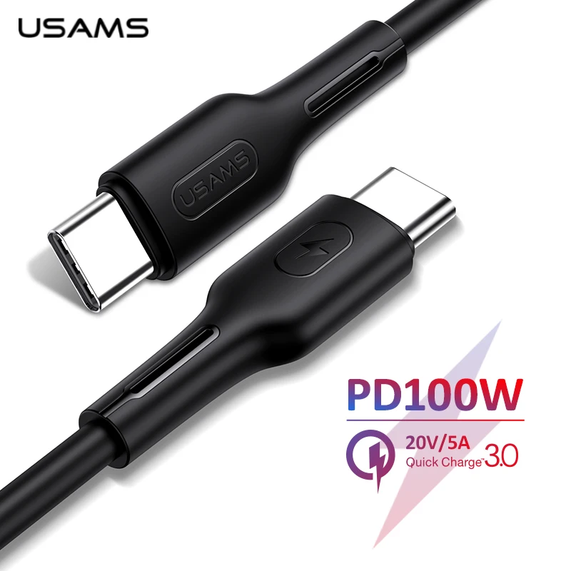 USAMS 100 Вт тип C кабель типа для Samsung S10 S9 Quick Charge 5A 3.0 Быстрая зарядка Huawei P30 Xiaomi Type