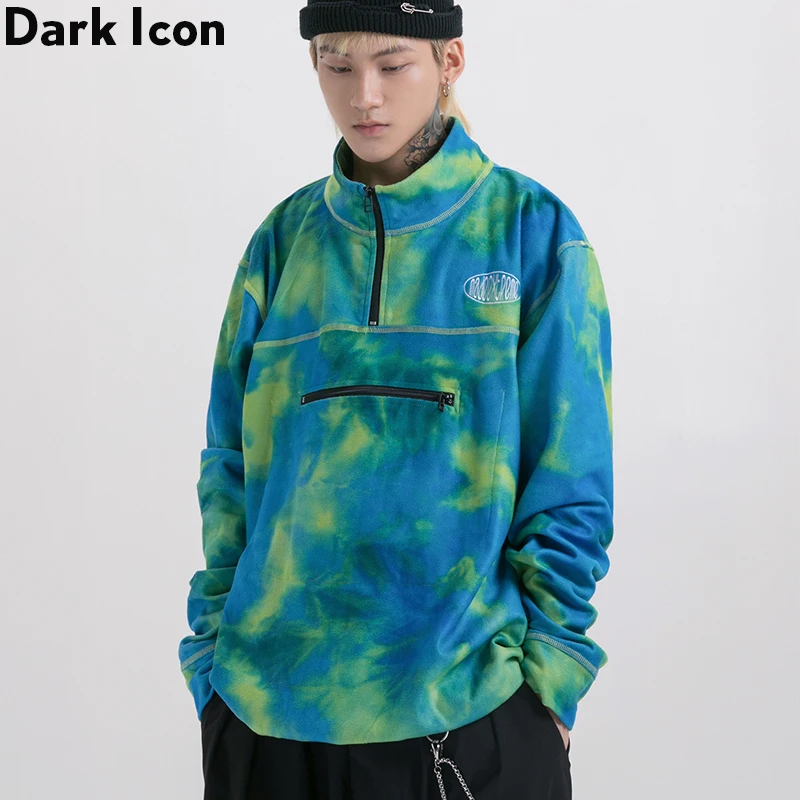 Темный значок галстук краситель передняя половина молнии Мужская Толстовка