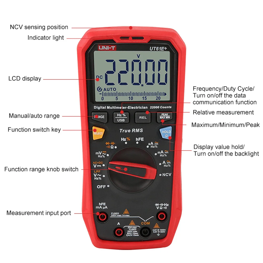 UNI-T UT61B +/UT61E +/UT61D + Портативный цифровой мультиметр тестер блок True RMS Авто Диапазон