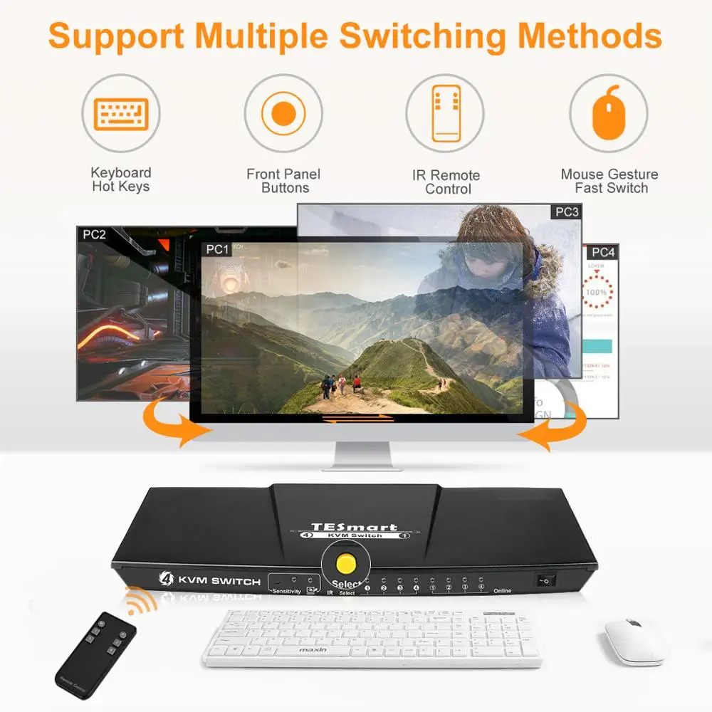 Tesla smart KVM Switch 4 порта USB2.0 HDMI коммутатор Поддержка 3840*2160/4K * 2K IR дополнительный USB 2 0