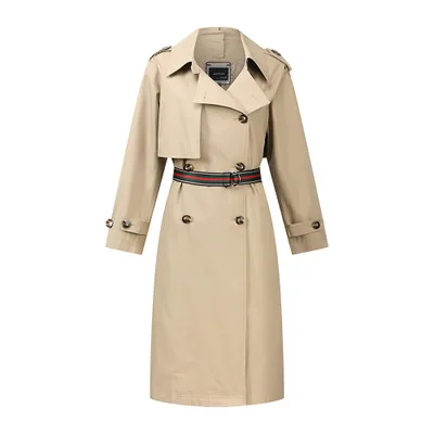 khaki trench coat Желтый хаки серый длинный плащ женский двубортный свободный длинный Тренч пальто для женщин casaco feminino - Цвет: khaki trench coat