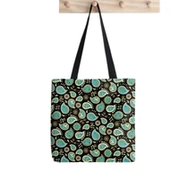 2021 shopper hedgehog paisleyteal printed tote bag women harajuku shopper handbag girl shoulder shopping bag lady canvas bag