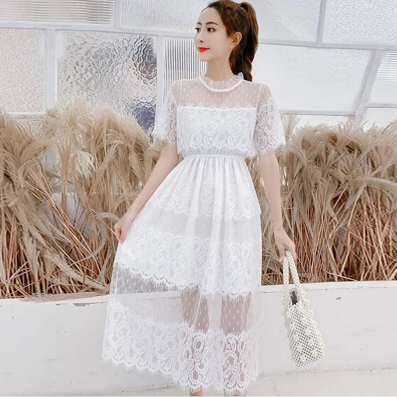Летнее платье размера плюс сексуальное кружевное для женщин белое длинное
