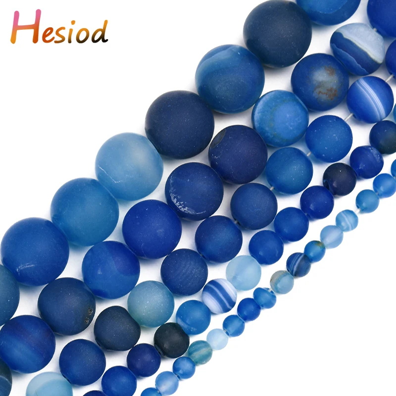 

Heisod Natural Stone Frosted Blue Line Veins Agates Round Loose Beads 4/6/8/10/12mm For Jewelry DIY Making Handmade Bracelet