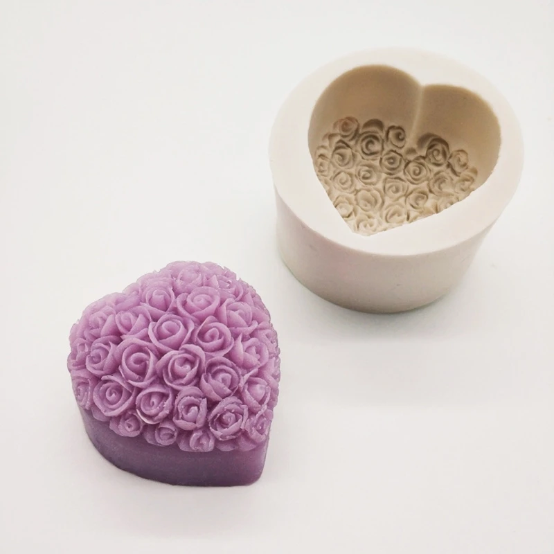

4Pcs Heart Shaped Rose Flower Silicone Mold Soap Bath Bomb Candle Resin Mold Kit 85LF