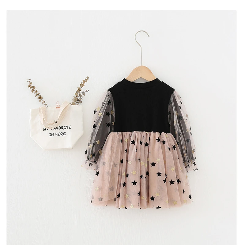 

Cute Fruit Printed Dress Autumn Long Sleeves Kids Clothes Star Mesh Tutu Dress For Princess Dress Baby Christmas Birthday Party