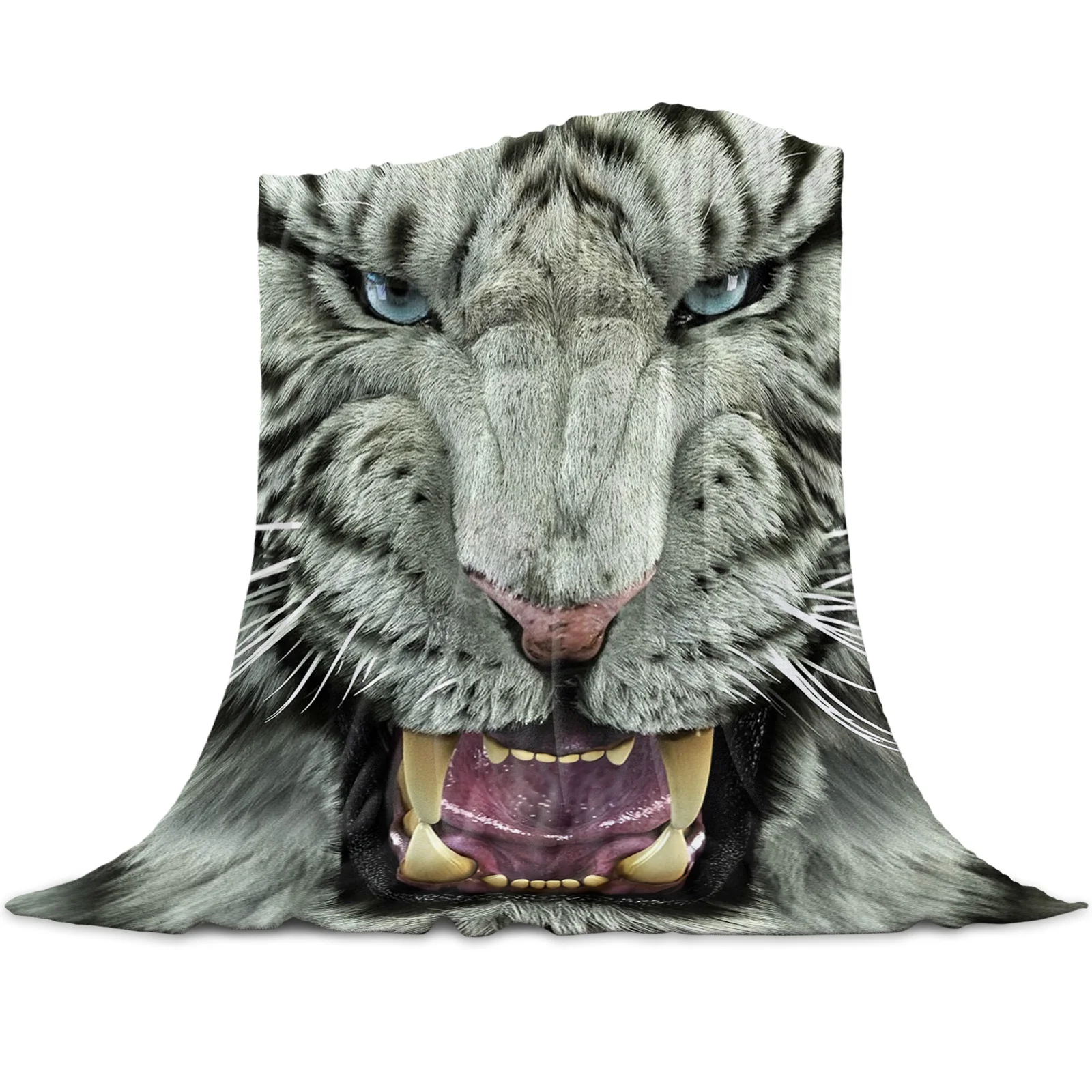 

Animal White Tiger Throw Blanket Portable Travel Soft Blanket Home Decor Microfiber Flannel Blankets for Beds