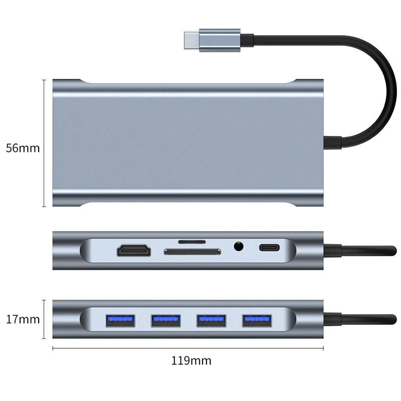 

11 in 1 USB3.0 VGA Rj45 Hub Adapter with 4K HDMI-Compatible Multiport Card Reader Sd TF PD Video Multi Ports Adapter