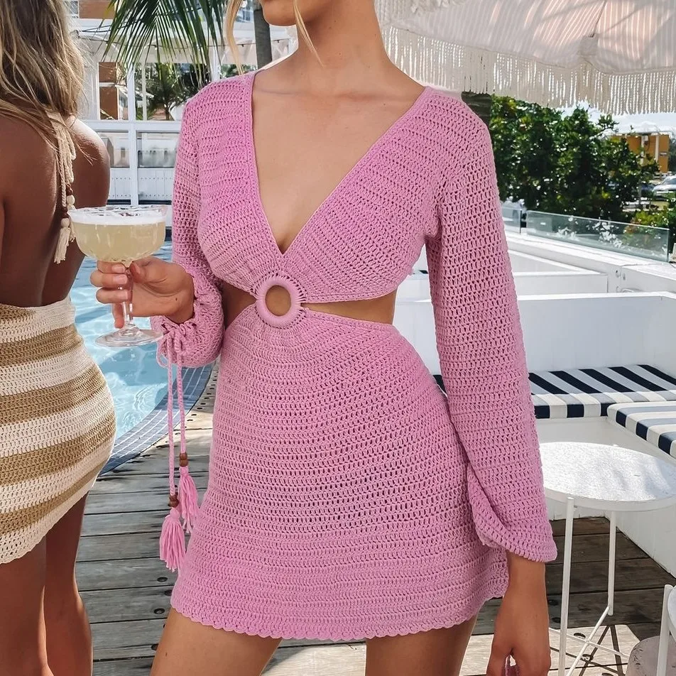 

2021 spring and summer women's sexy fashion beach skirt knitted sweater dress