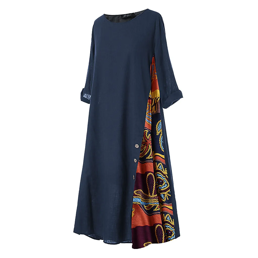 JAYCOSIN Платье женское повседневное лоскутное с рукавами o образным вырезом на