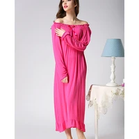 women long sleeve sleeping dress nightdress for home clothing female long red purple soft cotton elegant nightgowns plus size xl