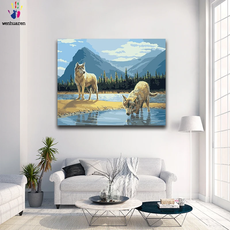 Краска по номерам художественная живопись собака Волк Олень животное спальня