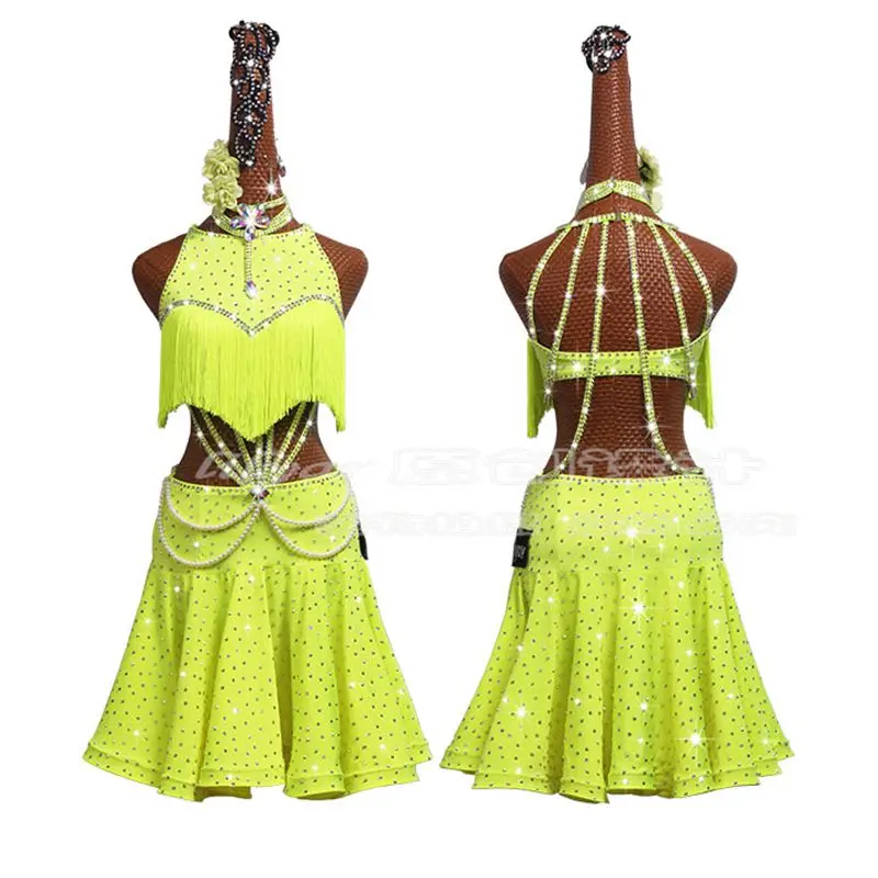 

Блестящие стразы, жемчуг, платье для латинских танцев, бахрома, одежда для латинских танцев, костюм для сальсы, бальные платья для танго, тан...