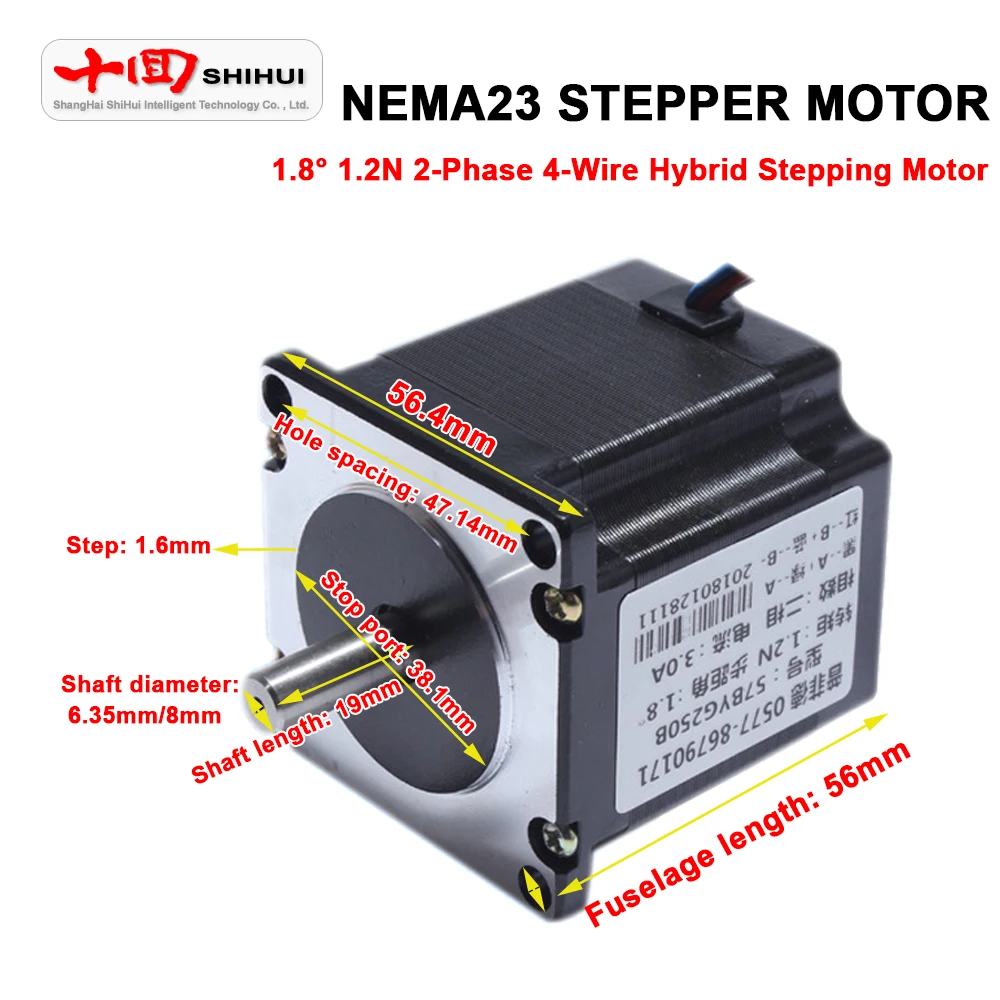 

NEMA23 57 Hybrid Stepping Motor 56mm 1.8 Axial Diameter 8mm/6.35mm Single Shaft / Double Shaft 1.2N 24V 2-Phase 4-Wire DC Motor