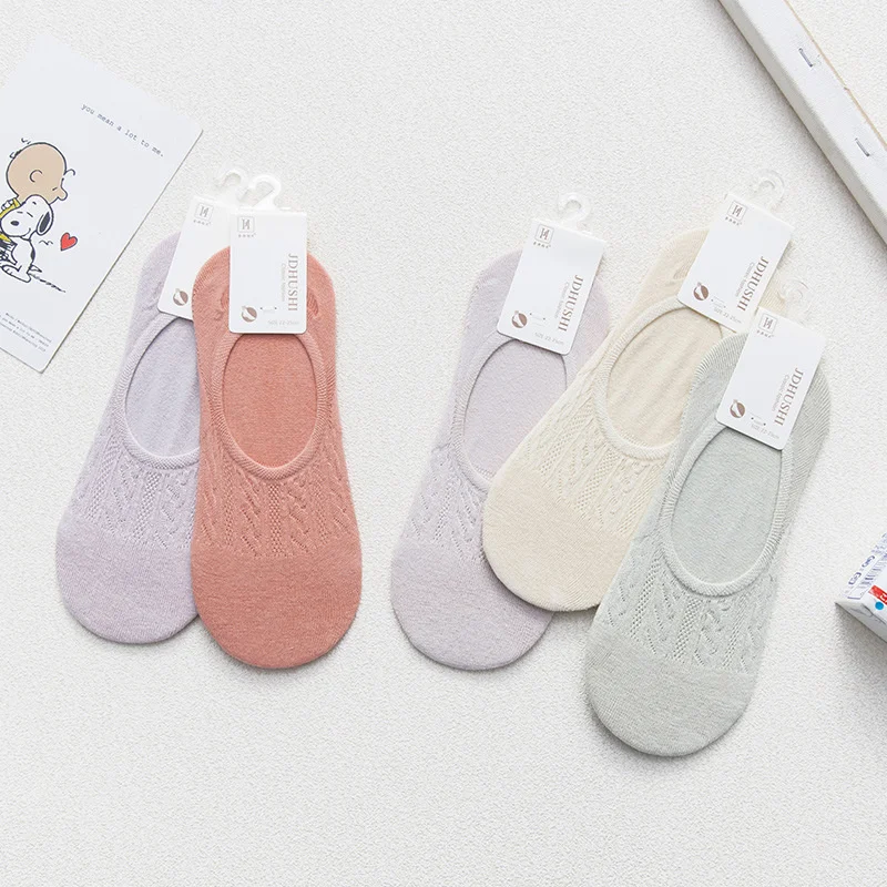 

New 5 Pairs Women's Cotton Invisible Socks Non-slip Summer Candy Solid Color Silicone Socks Fashion Cute Thin Ankle Boat Socks
