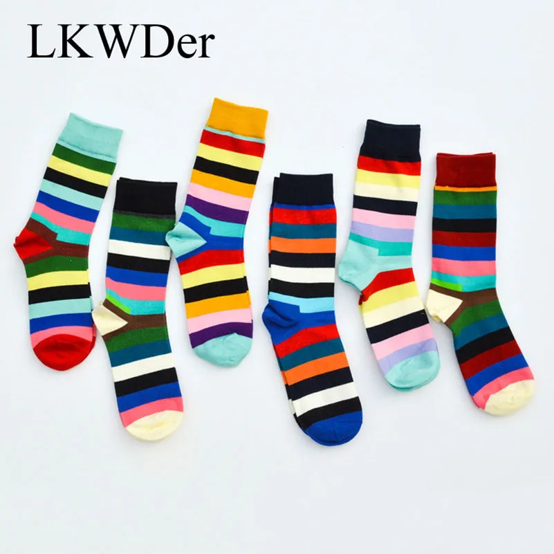 LKWDer 6 пар мужские забавные носки Calcetines Happy носки для мужчин Chaussette Homme красочные полосатые Meias удобные теплые носки