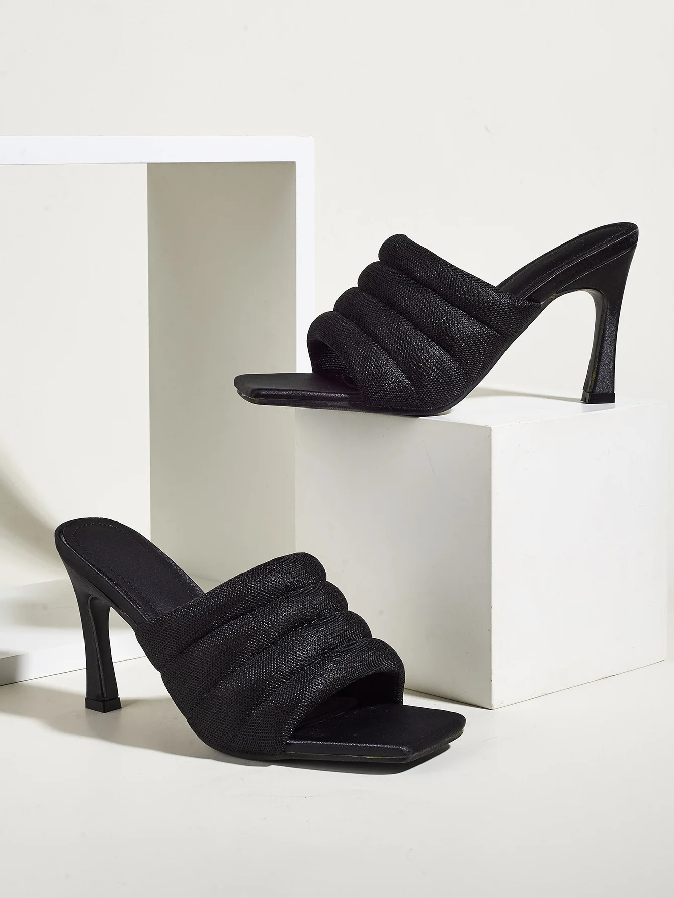 

2021 Square Toe High Heels Slippers Summer Ladies Open Toe High Heels Solid Color Sexy Comfortable Fashion Female Sandals