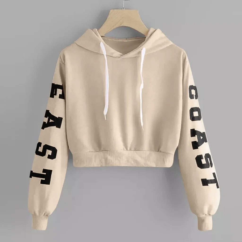 

Cropped Hoodies Women Plus Size Casual Letter Print Long Sleeved Hooded Sweatshirts Short Oversized Hoodie Sudaderas Con Capucha