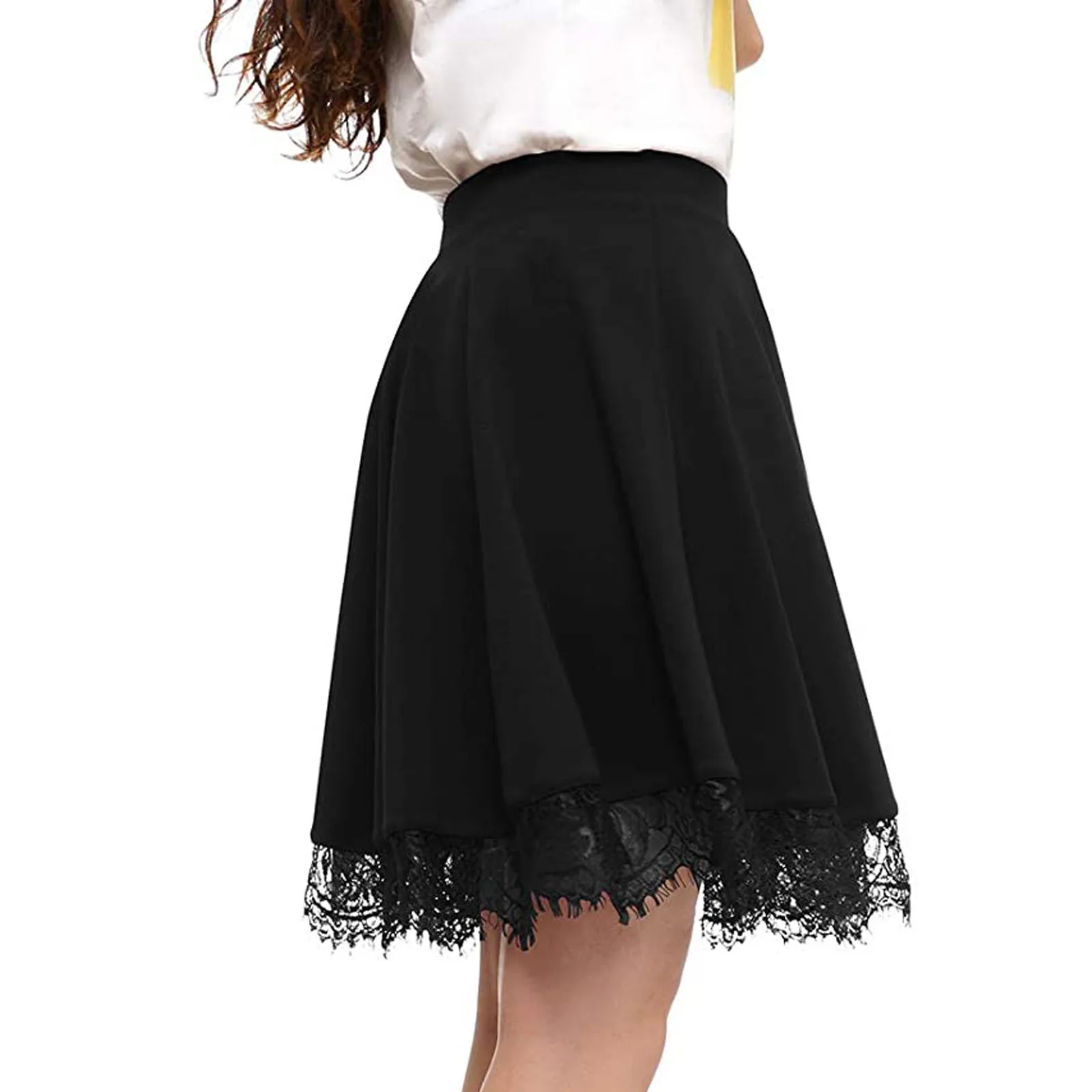 

Ladies Fashion Lace Skirt Casual Dress Black Skirt With Vintage Lace Trim A-line Mini Skirt Gothic Y2k High Waist