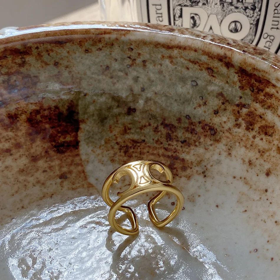 

Amaiyllis 925 Sterling Silver Ring 18K Gold Simple Open Rings Personality Fashion Arc de Triomphe Ring For FemaleJewelry Gift