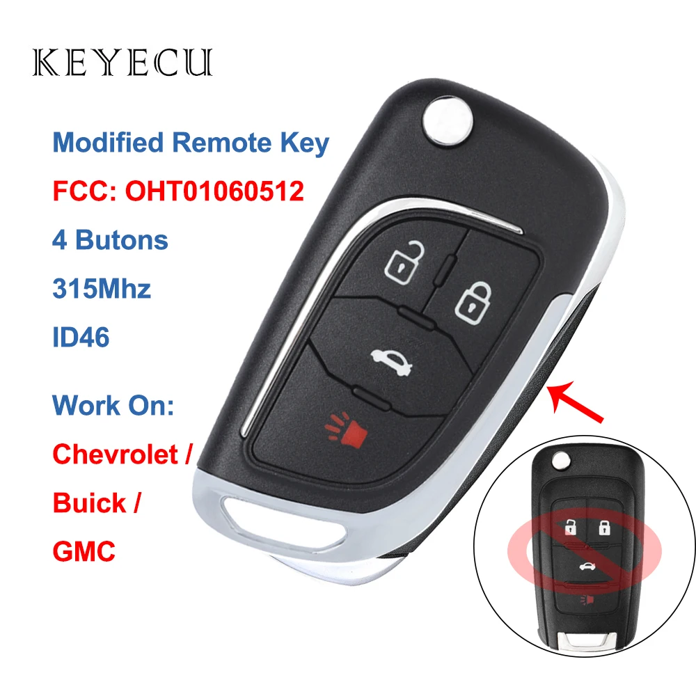 Keyecu изменение флип дистанционный ключ брелок от машины 4 кнопки 315 МГц ID46 для Chevrolet