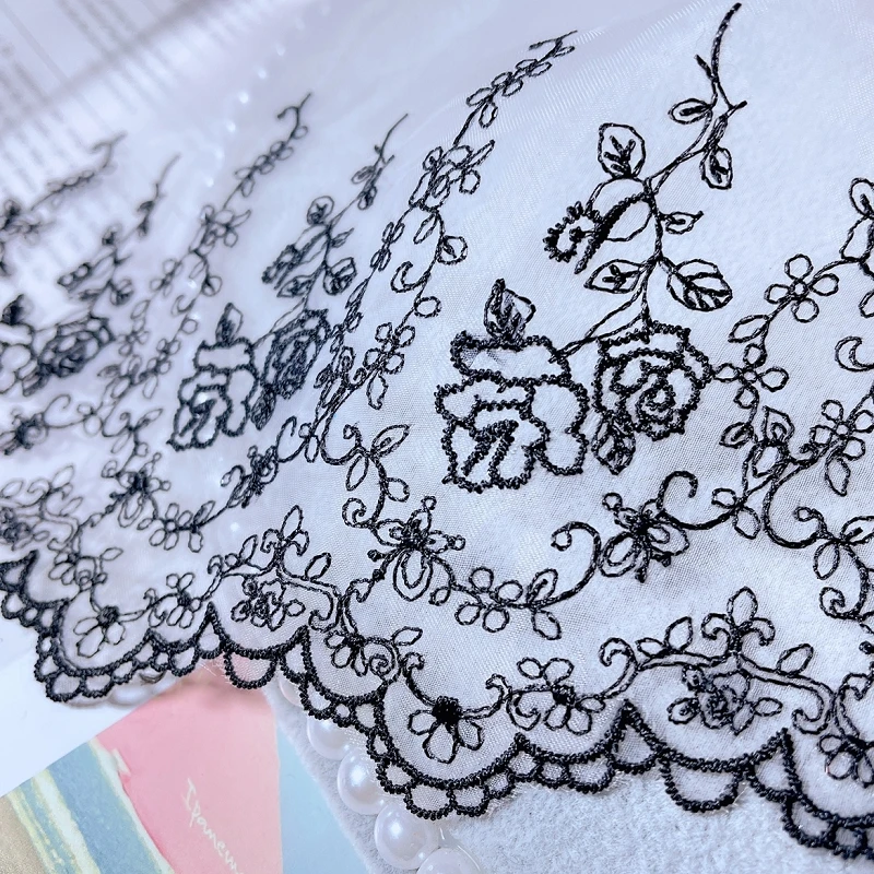 

15Yards White Black Rose Flower Embroidered Lace Trim Bra Women's Dress Costume Decor Garment Material Lingerie Sewing 20cm