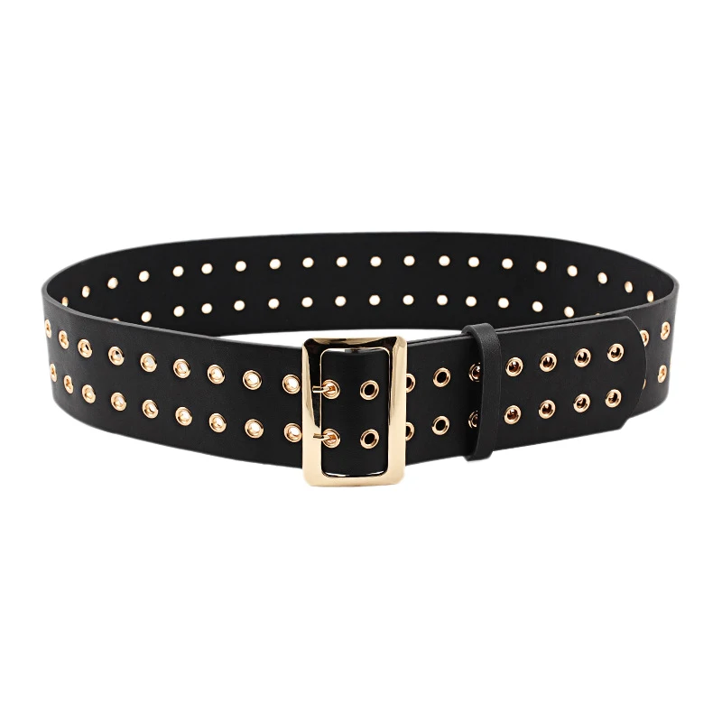 Винтажный ремень с заклепками двойной пряжкой широкий Женская универсальная