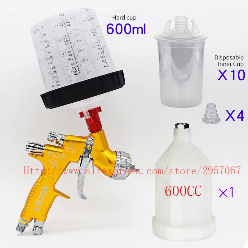 

High quality spray gun hvlp gti pro lite manual spray gun 1.3mm 600CC paint mixing cup pps pot air spray gun spray tool