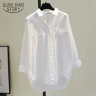 Блузка женская хлопковая, с длинным рукавом, винтажная, в Корейском стиле, размера плюс