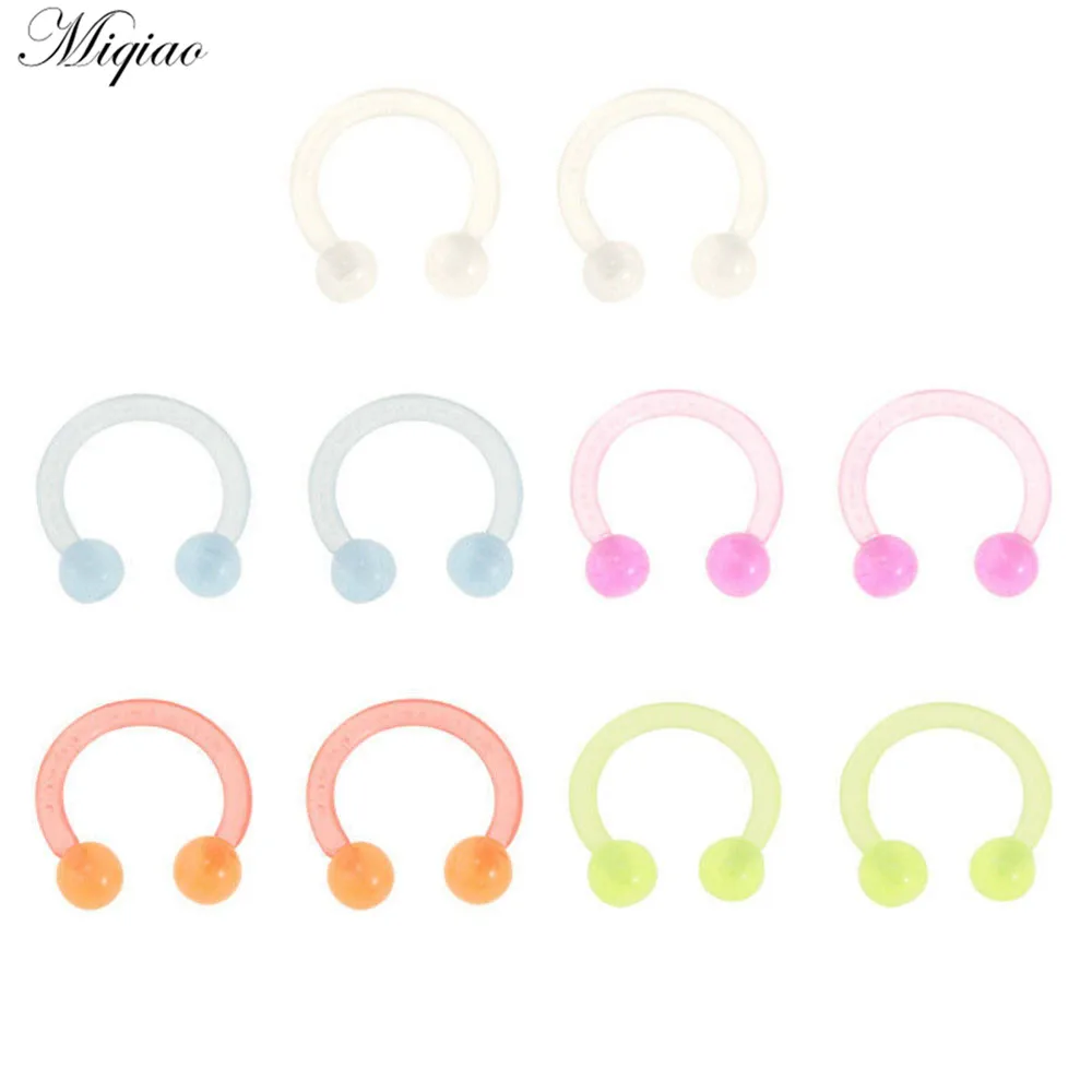

Miqiao 2pcs Fashion New Acrylic U-shaped Luminous Nose Ring C Rod Hose Round Nose Ring Body Exquisite Piercing Jewelry