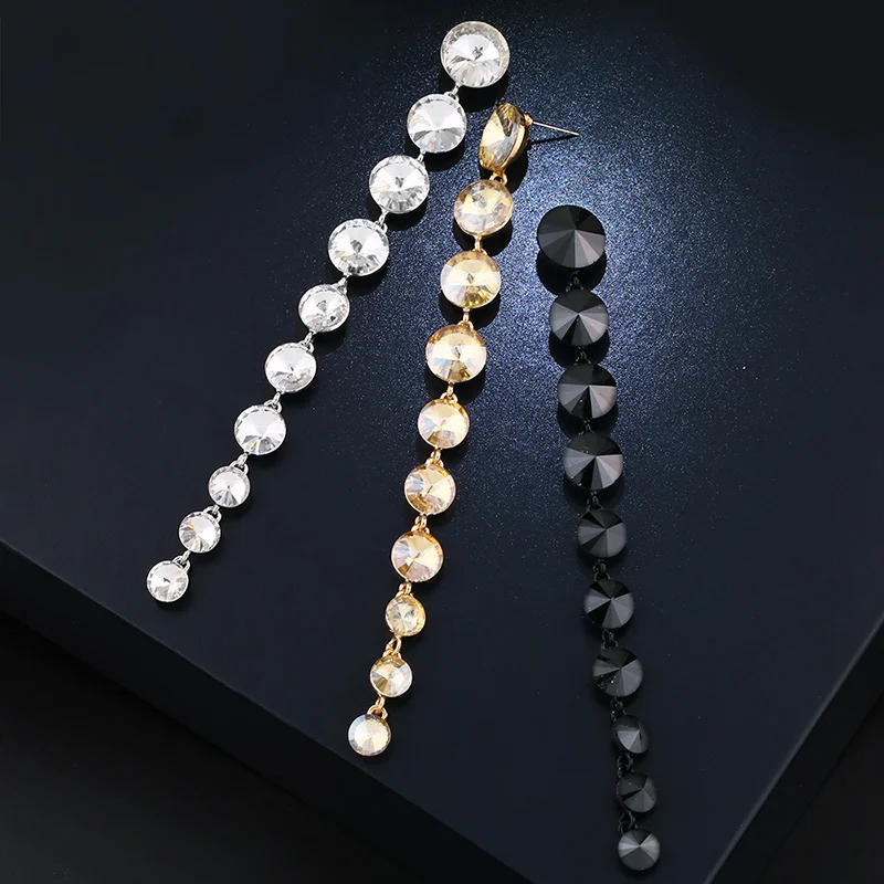 Женские длинные висячие серьги OCESRIO черные с кристаллами и камнями в стиле панк