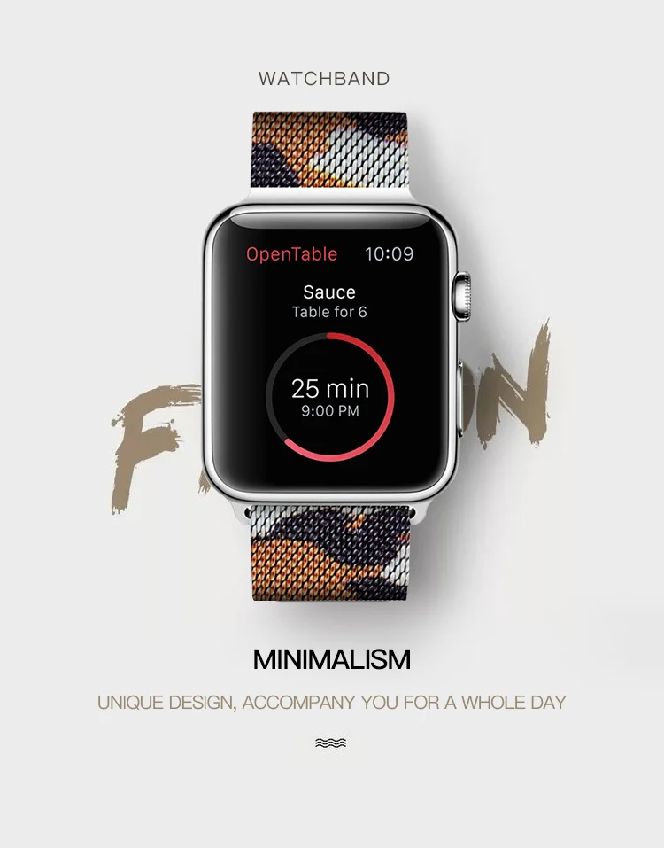 Камуфляжный коричневый ремешок для часов, Миланский ремешок для Apple Watch, 40 мм, ремешок 44 мм, серия 4, магнитные браслеты, браслет на запястье для Iwatch 38, 42