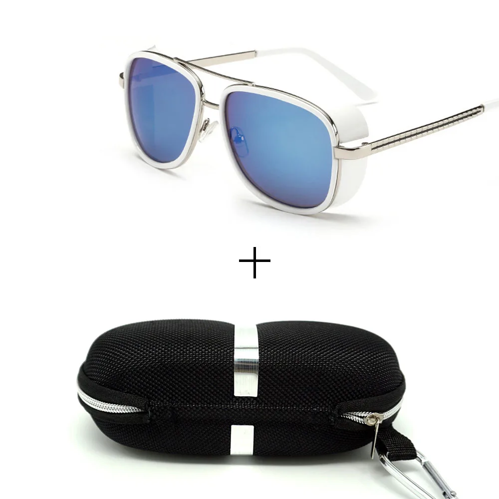 Glasses and case Минимальный мужской стимпанк солнцезащитные очки тони старк железный человек солнцезащитные очки ретро винтажные очки стимпанк солнцезащитные очки UV400 - Цвет линз: Glasses and case