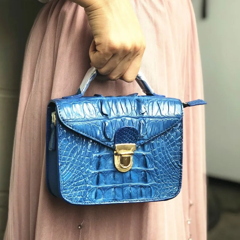 Сумка мессенджер из натуральной кожи крокодила Женская мини сумка черного цвета