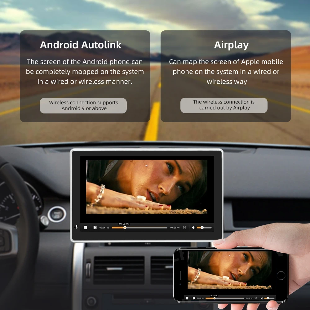 7 inch touch screen portable wireless apple carplay wireless android auto multimedia bluetooth navigation hd1080 stereo linux free global shipping