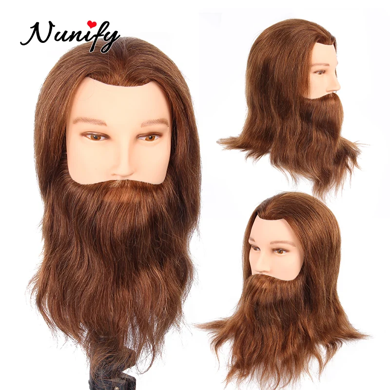 Nunify Male Mannequin Hairdressing Training Head With 100 Real Human Hair And Beard Manequin Hair Doll Manikin Head For Barber