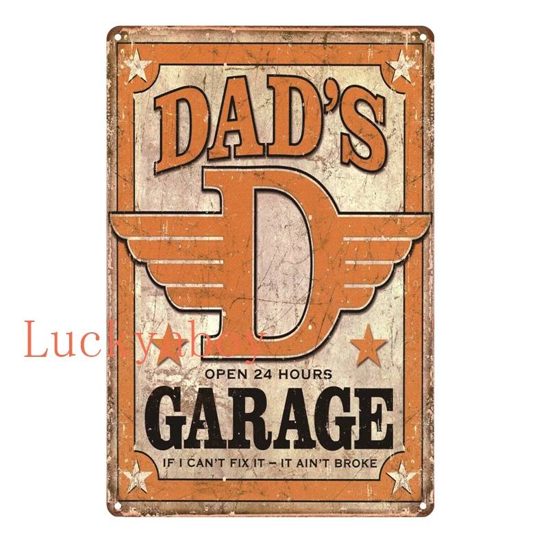 

Dad's Garage Tin Signs Car Repair Metal Poster Wall Art Decor Vintage Decorative Plate Retro Rules Tools Plaque
