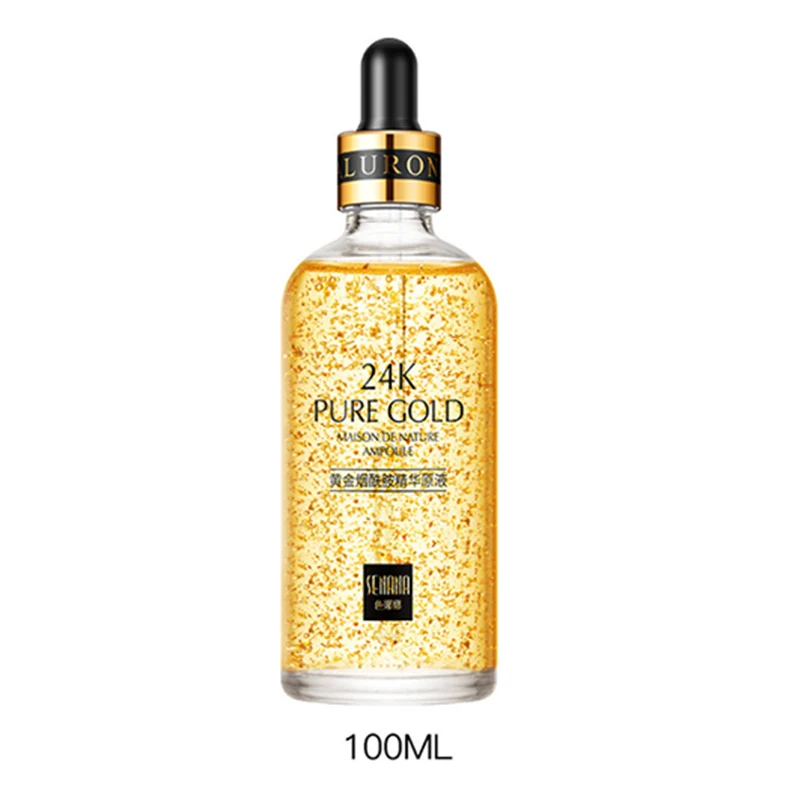 100ml 24K Gold Сыворотка для лица с гиалуроновой кислотой 24 К, увлажняющая, усадочная, осветляющая, никотинамид, уход за кожей, подтягивающая, укрепляющая эссенция - Вес нетто: 100ml 24K Gold