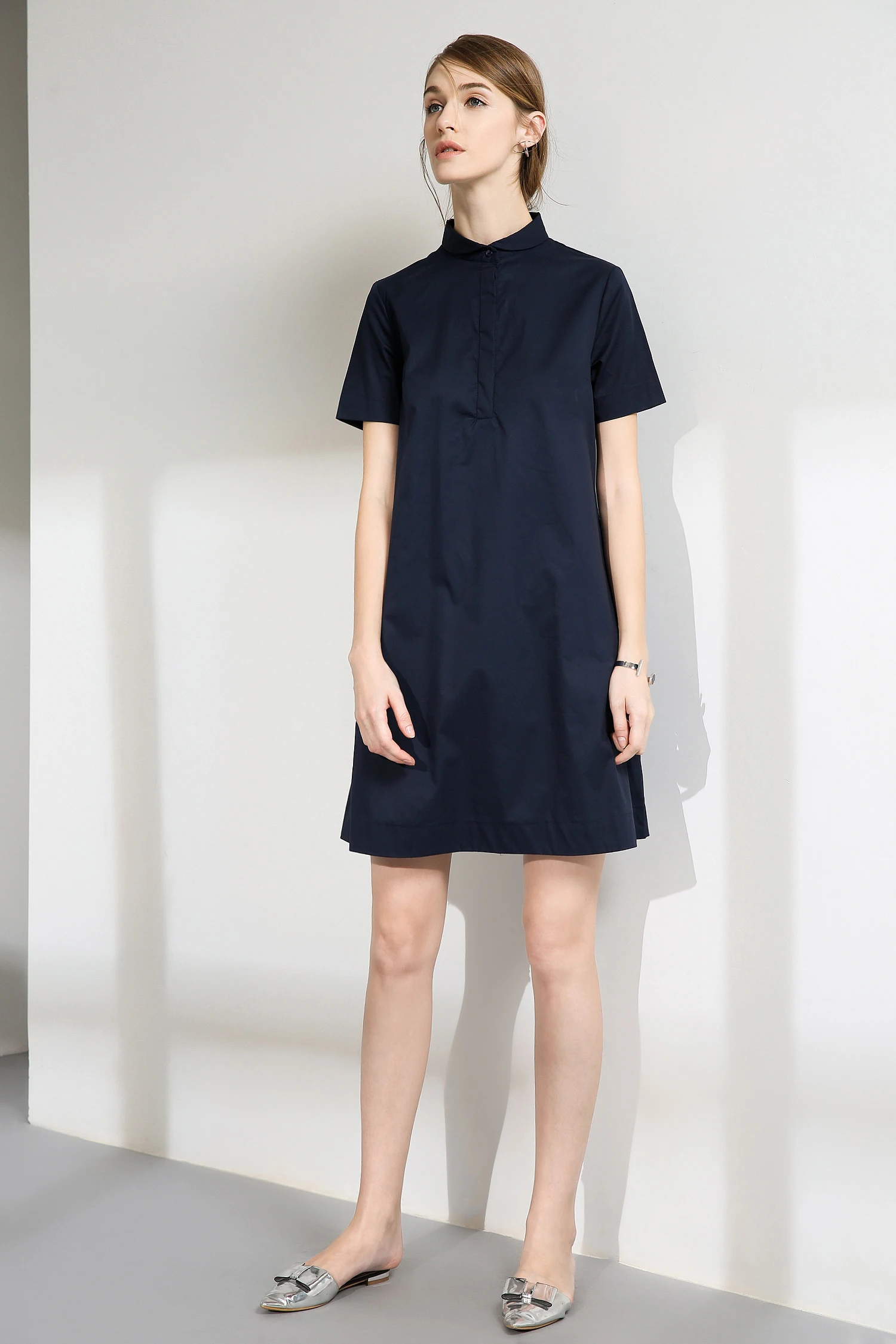 

LA.TENDRE 2020 Hot Style Short Sleeve Solid Black Shirt Dress Summer Casual White Turn-down Collar Women Straight Dresses