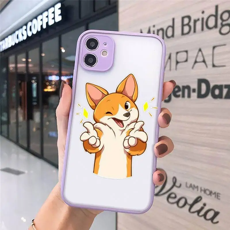 

Cute cartoon corgi dog Phone Case For iPhone 12 11 Mini Pro XR XS Max 7 8 Plus X Matte transparent Purple Back Cover