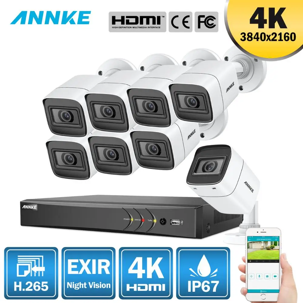 ANNKE 4K 8CH Ultra HD CCTV камера системы H.265 DVR комплект 8 шт. 8MP TVI IP67 уличная домашняя система видеонаблюдения