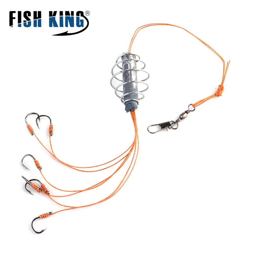 FISH KING 20g Metal Bait Cage Feeder Fishing Group Lead Sinker Hair Rigs Carp Fishing With Line Hooks For Tackle