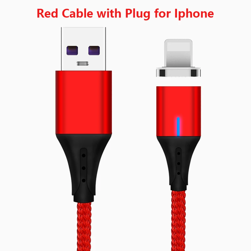 With plug For Iphone 5А Магнитный кабель Micro usb type C светодиодный супер быстрый зарядный кабель для iPhone samsung huawei Xiaomi Android телефонный кабель 1 м - Цвет: With plug For Iphone