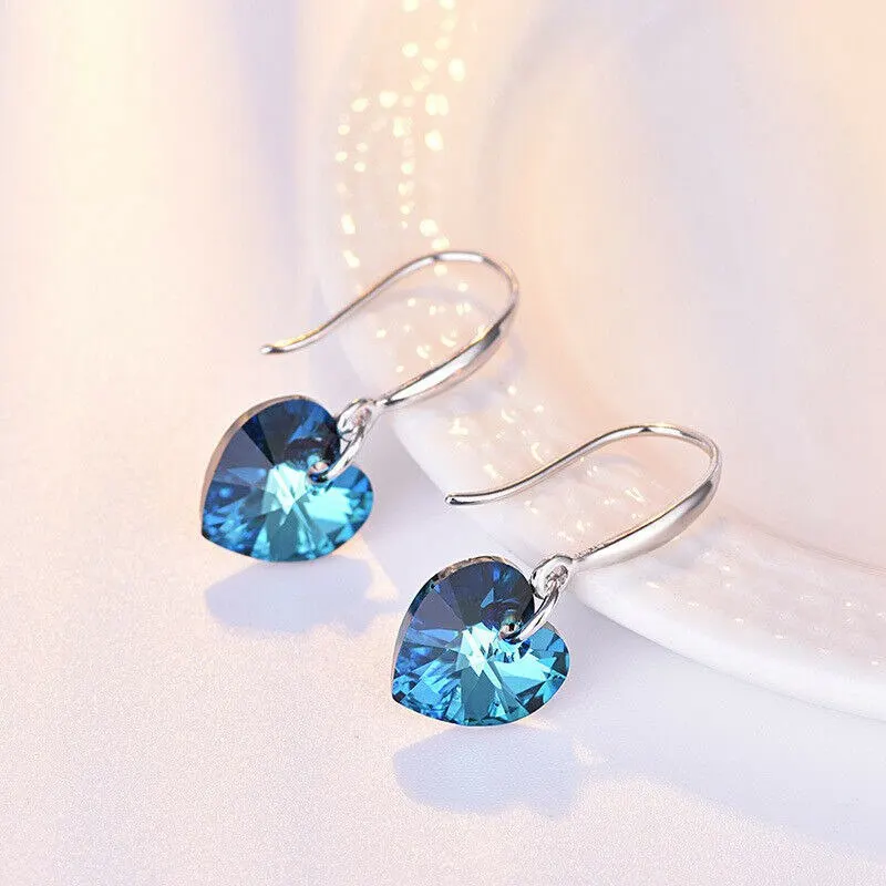 

Fashion Heart Ocean Blue Jewellery Hook Drop Dangle Earrings Womens Girls Gift