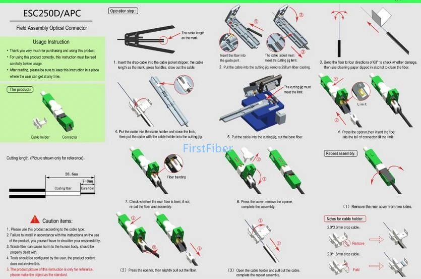 ESC250D SC/APC Быстрый разъем для 2x3 мм кабель оптического волокна кабеля падения и 1 6x2