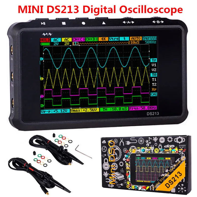 4 Channel 100MS/s MINI Nano DSO213 DS213 Professional Portable Digital Oscilloscope DSO 213 DS with X1 & X10 Probe | Инструменты