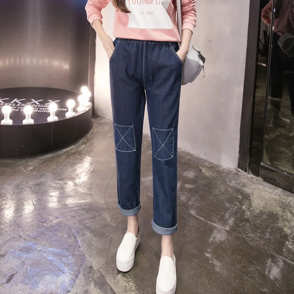 Винтажные женские джинсы для женщин в стиле бойфренд мама Высокая талия синие