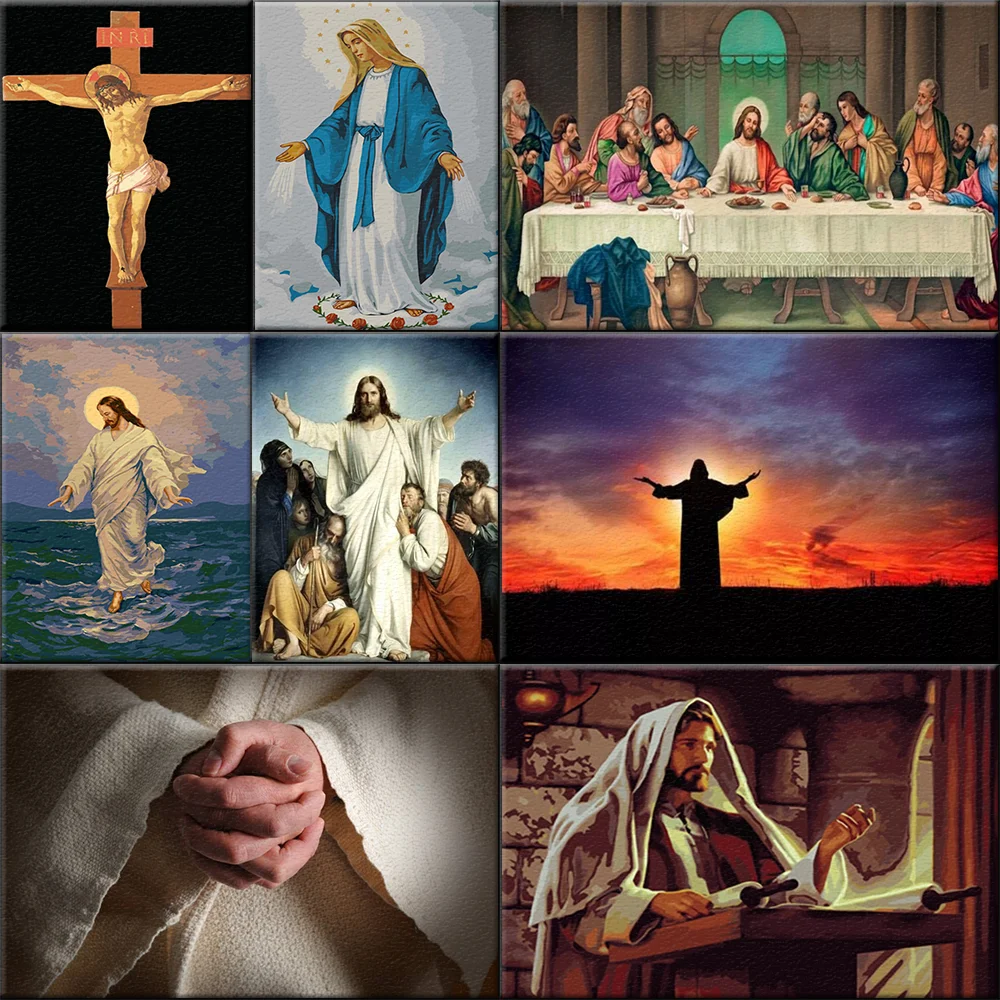 Иисус DIY картина по номерам способный преодолевать Броды для взрослых вечеря