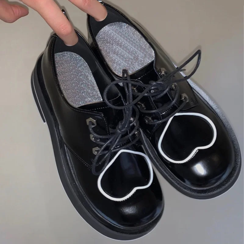 

Women Spring/autumn Flat Platform Lace-up Round Toe Sweet Boat Shoes Woman Casual Students Love Heart Loafers Flats