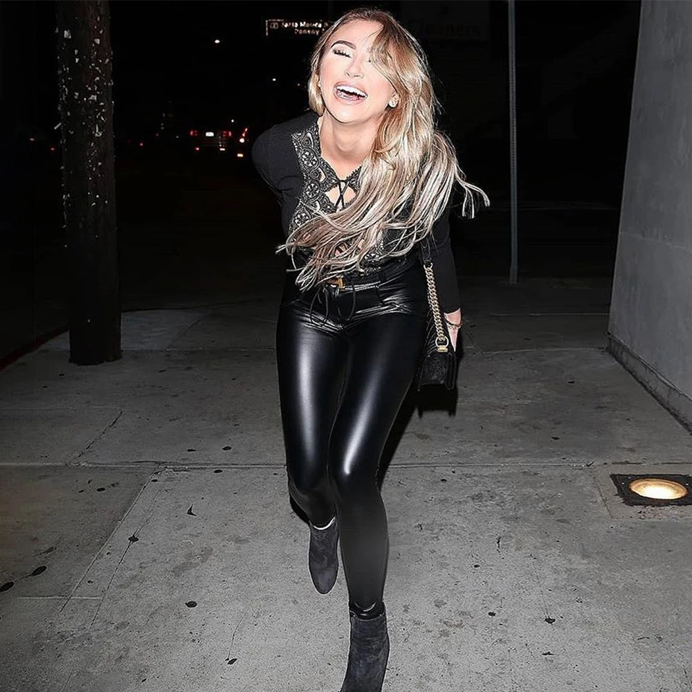 Melody/черные блестящие обтягивающие брюки средней посадки для женщин Зимние